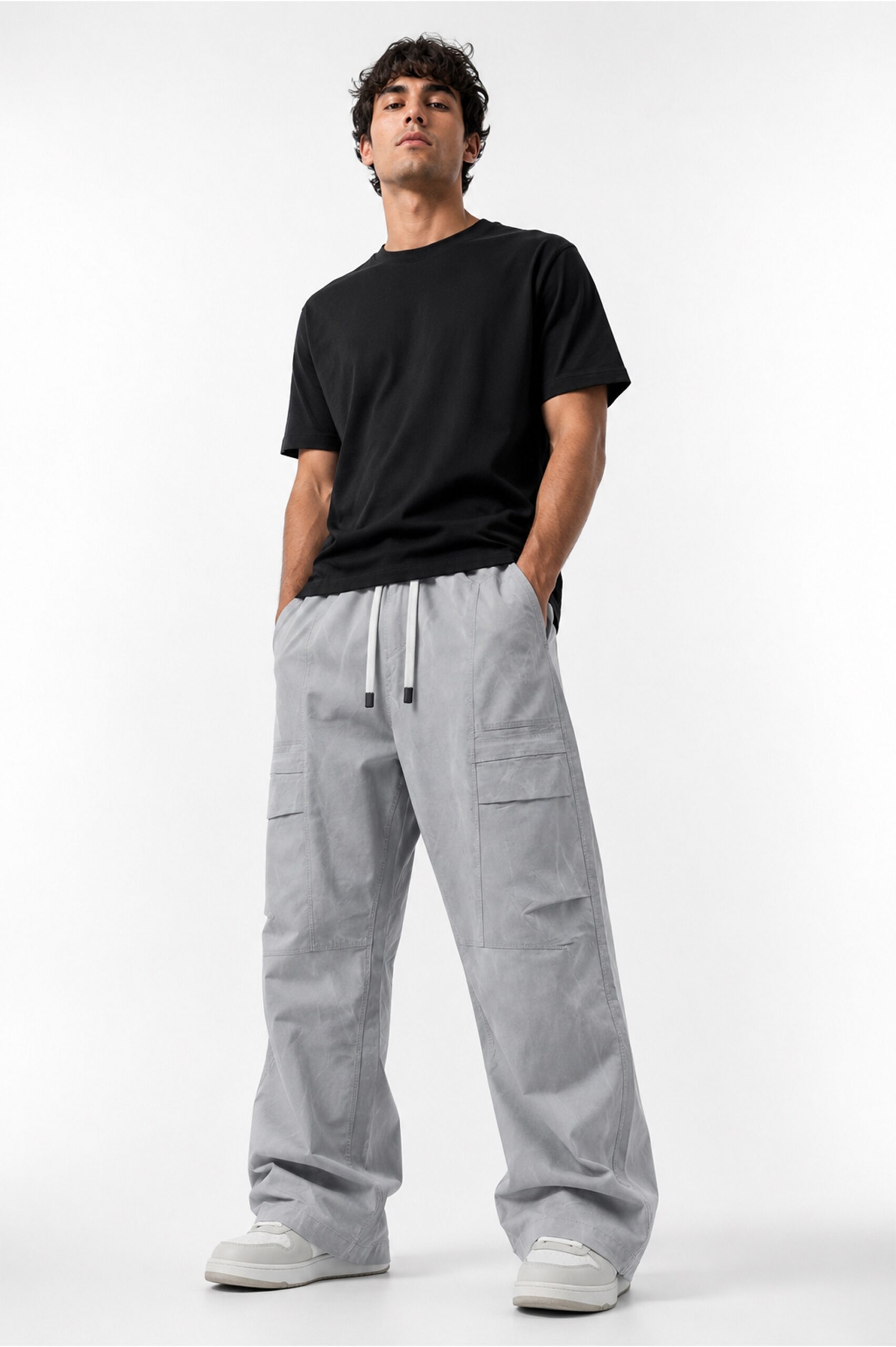 Baggy Fit Textured Trousers