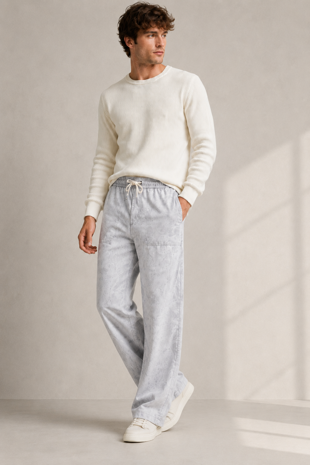Baggy Fit Textured Cotton Trousers - Image 2