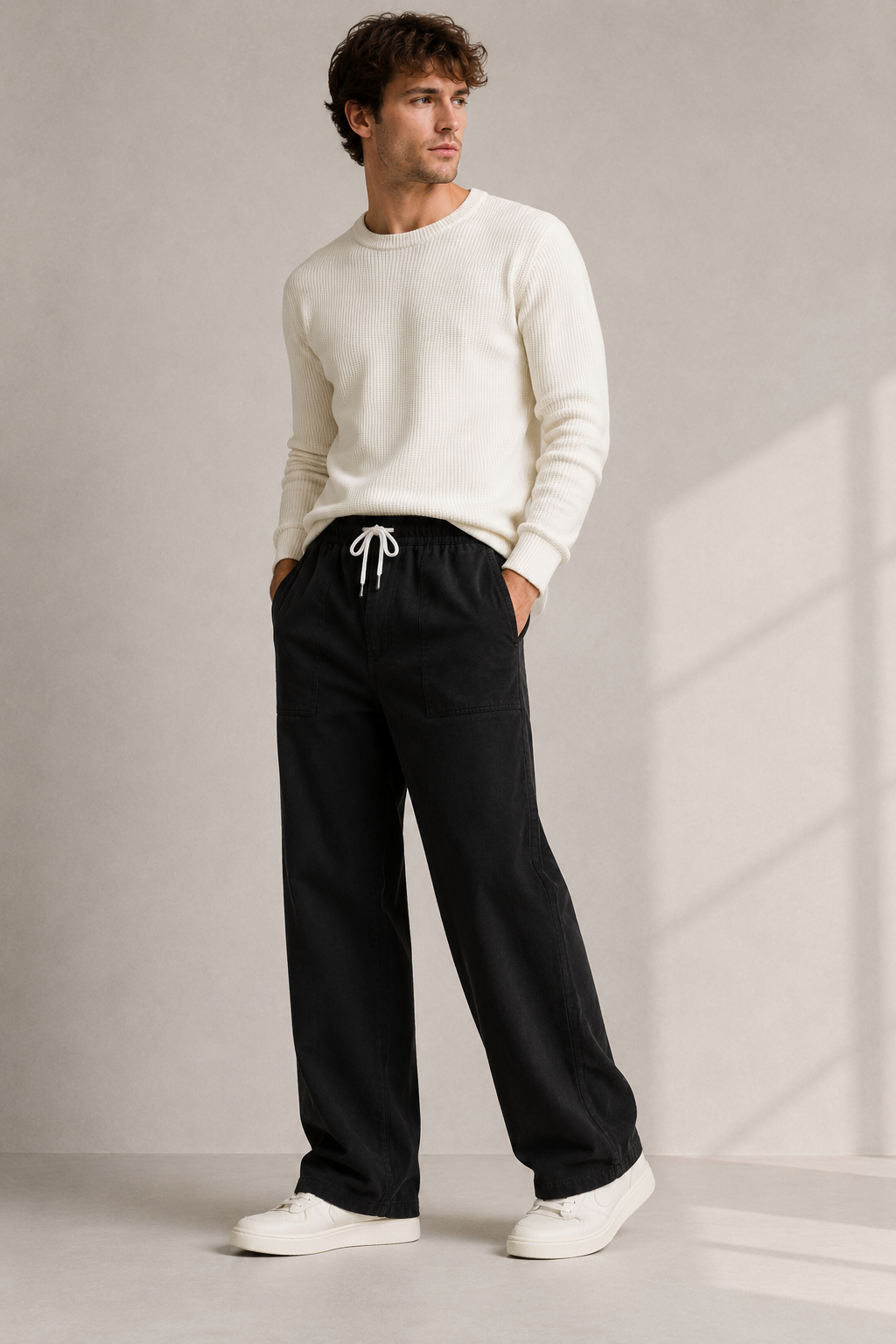 Baggy Fit Textured Cotton Trousers - Image 7