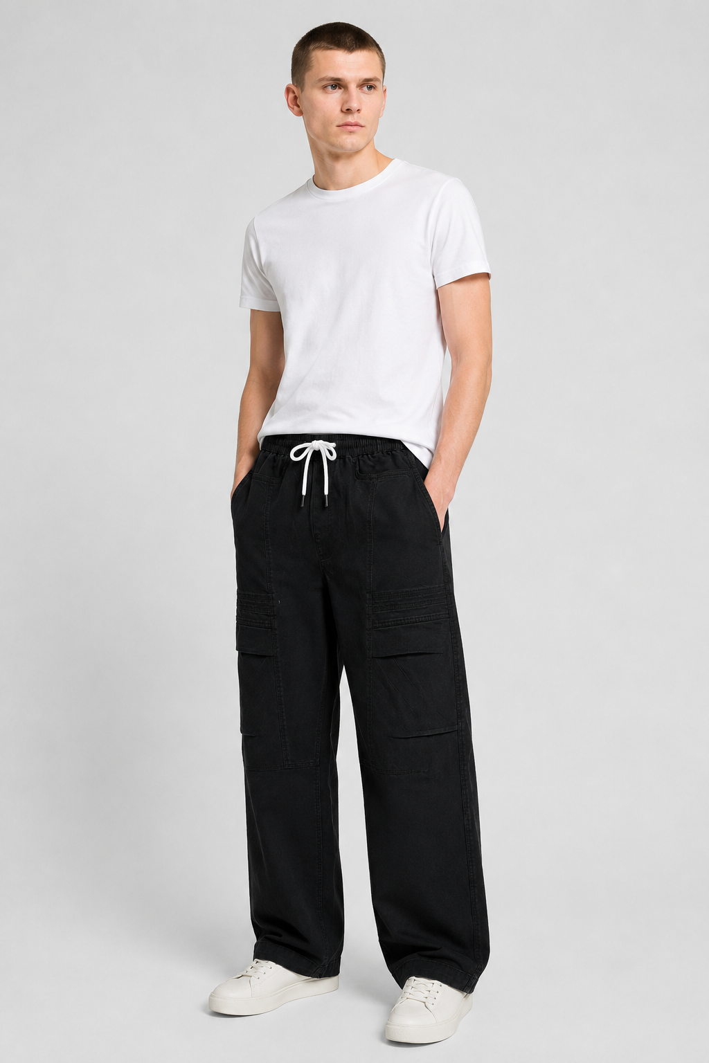 Baggy Fit Textured Cotton Trousers - Image 10
