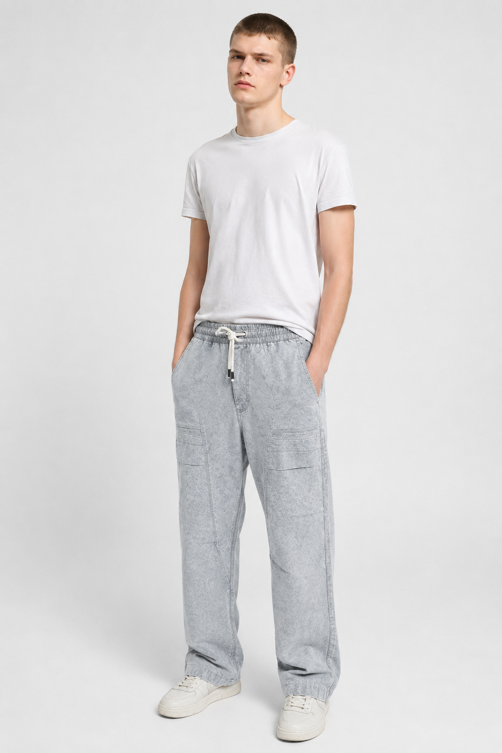 Baggy Fit Textured Cotton Trousers - Image 4