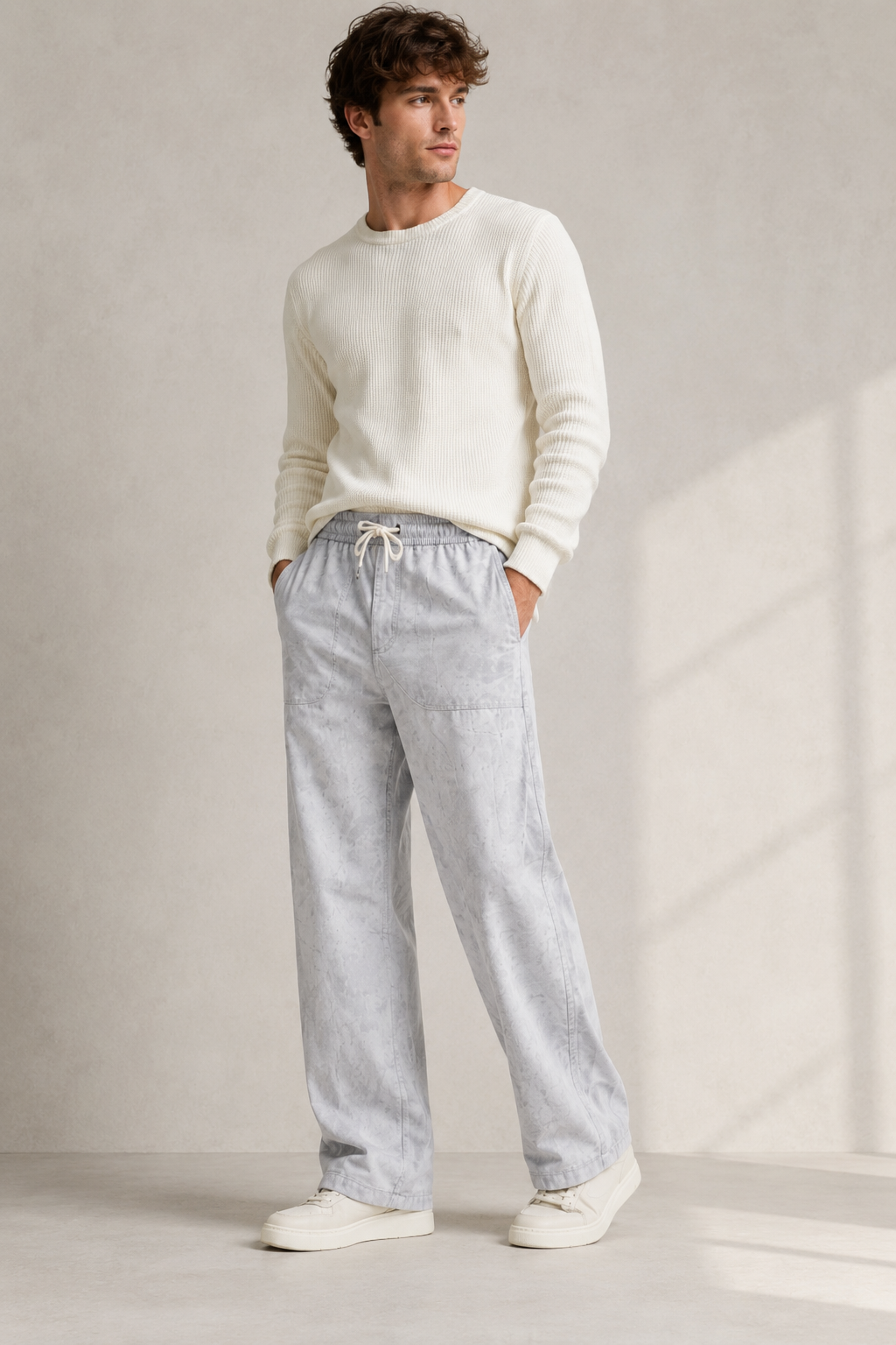 Baggy Fit Textured Cotton Trousers - Image 13
